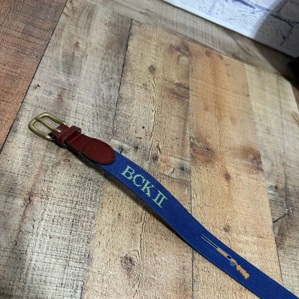 Smathers & Branson Belt Needlepoint & Leather Rifle Baseball Fish Flawed*